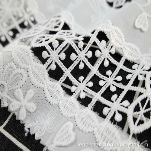 Putih Poliester Woven Bunga Cutwork Lace Embroidery Fabric
